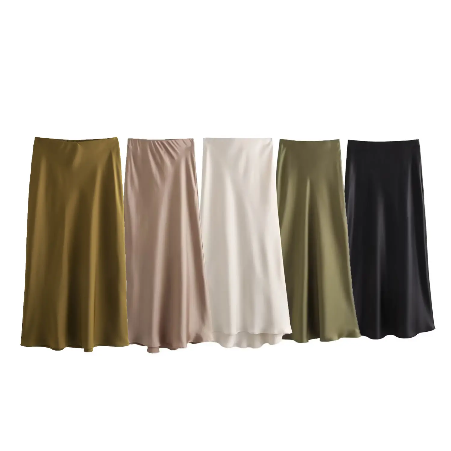 5 colorway zipper fly cor sólida sedosa moda casual saia longa para mulheres