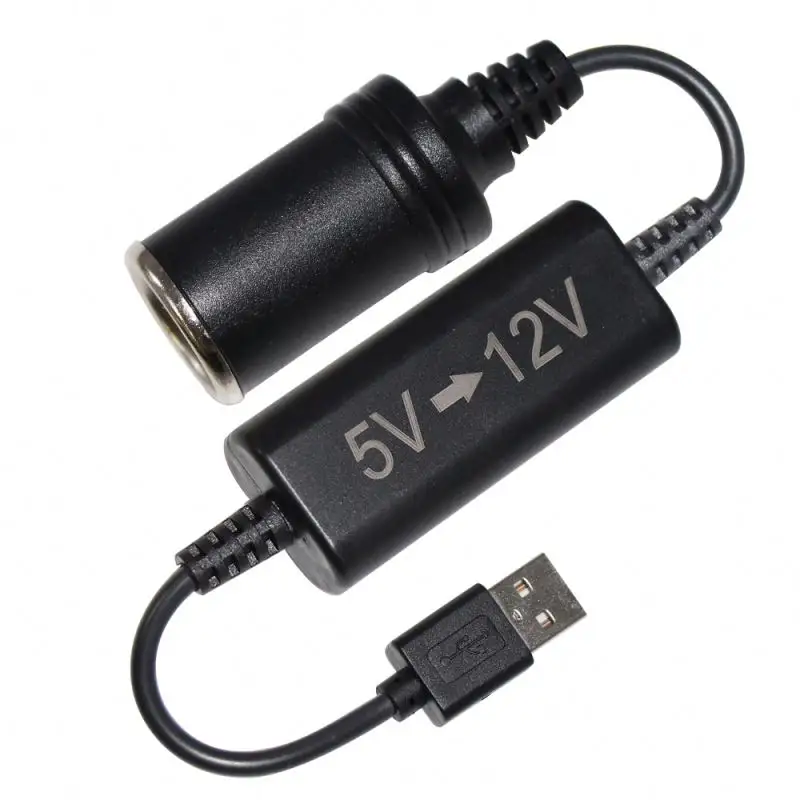 محول USB am 5v إلى 12v, يأتي مع مقبس سيجار نسائي ، ومنظم كبلات تحويل