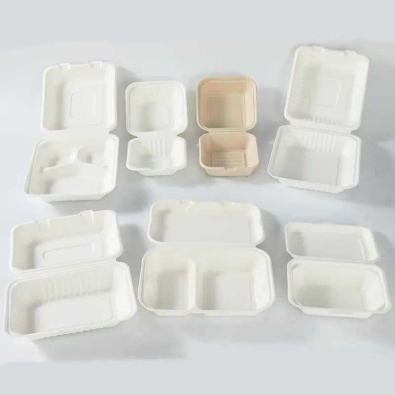 Placas plásticas compostáveis descartáveis para festas, louça biodegradável, cana-de-açúcar, bagaço, recipiente para alimentos, concha e bagaço