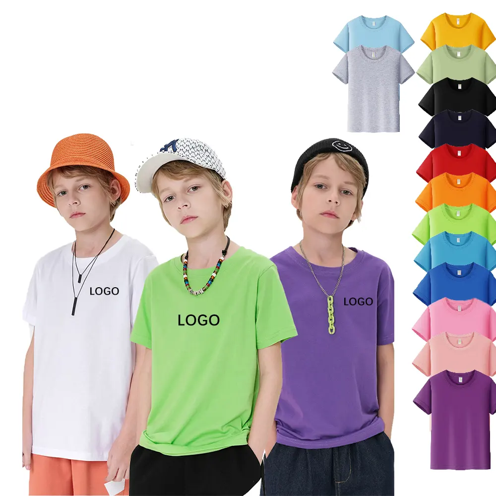 เสื้อยืดแขนสั้นสำหรับเด็กผู้ชายเสื้อยืดผ้าคอตตอนสีลูกกวาด17สีใส่ได้ทุกเพศ