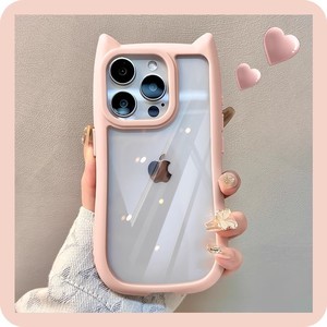 Basit stil şeffaf kedi kulaklar akrilik Apple iPhone için cep telefonu kılıfı darbeye kapak 16 15 14 13 12 Pro Max - Product Image 2