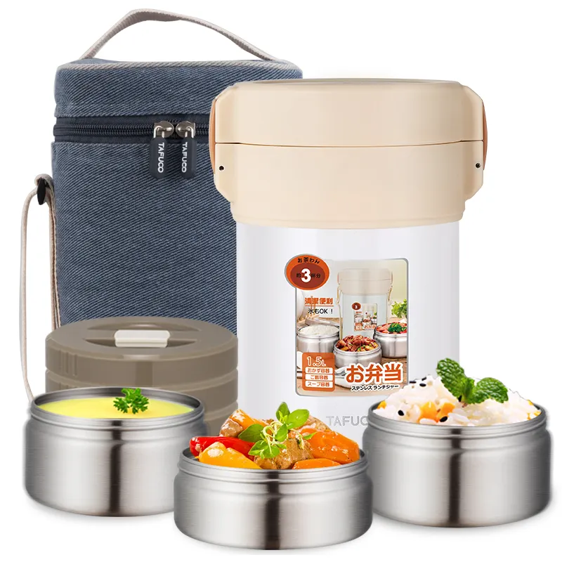 1.5L 3 capa de 304 de acero inoxidable mantener caliente 12 horas Almuerzo Thermo caja de contenedor de alimentos