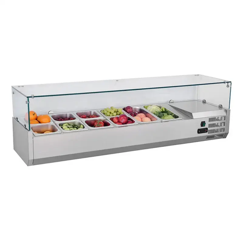 Attrezzatura ristorante Display per insalata in vetro refrigeratore a temperatura singola per Pizza