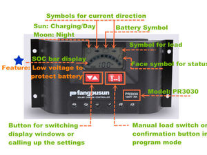 1 Fangpusun PR-Serie LCD-Anzeige 12V 24V 10A 15A 20A 30A PWM Solar laderegler für PV-Strom versorgungs system Solar regler - Product Image 4