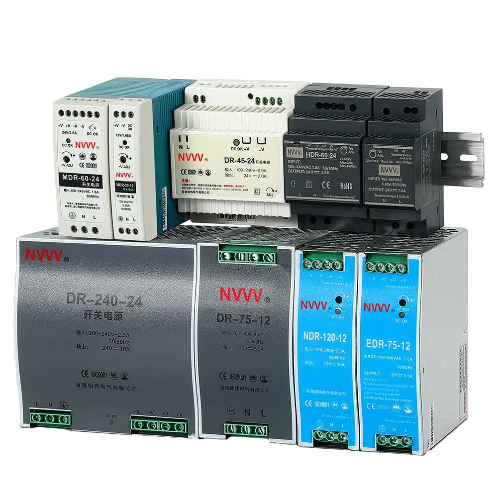 power supply din rail 5v 12v 24V 48V 10W 20W 45W 60W 100W 120W 150W 240W 480W Switching Power Supply for automation equipment