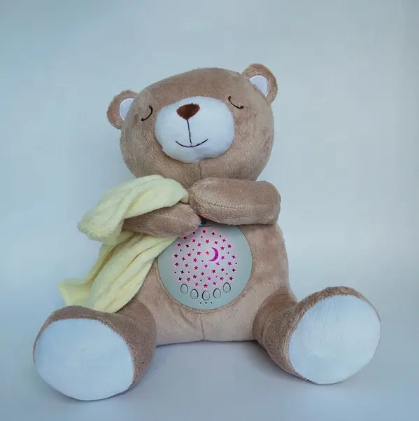 Urso, máquina de ninar do bebê, brinquedo musical de urso de pelúcia, urso de pelúcia branca para dormir