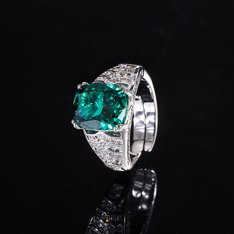 Bague émeraude taille Ice Flower ajustable