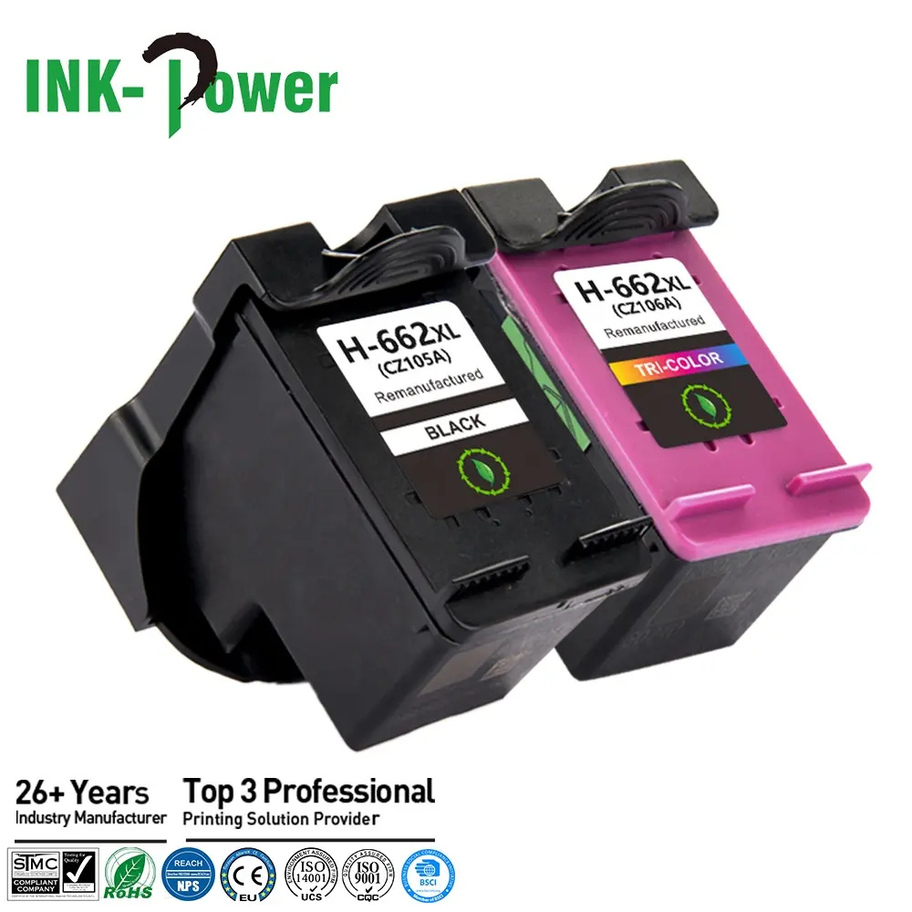 Cartucho de tinta para impresora HP Deskjet, Cartucho de inyección de tinta de Color negro, remanufacturado, 662, 662XL, 1015, 3545