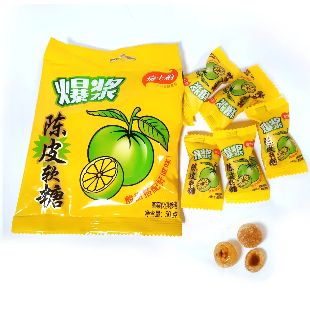 Kẹo chua Kẹo gummy kẹo kỳ lạ đồ ăn nhẹ kẹo thạch mềm 50g Nhà sản xuất Trung Quốc bán buôn cam quýt vỏ hương vị