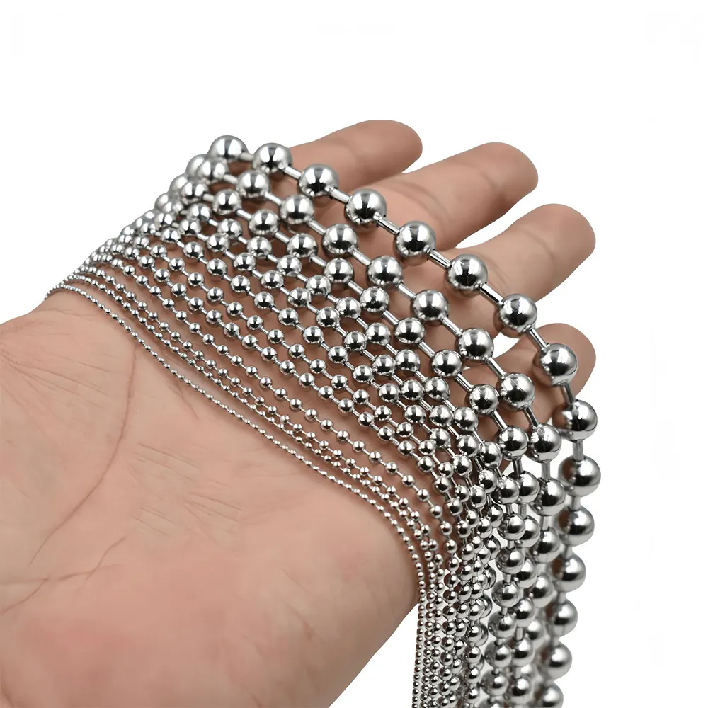 Özelleştirilmiş 304 paslanmaz çelik Metal bilyalı zincir 1.5mm 8.0mm boncuk kolye perde zinciri DIY aksesuarları