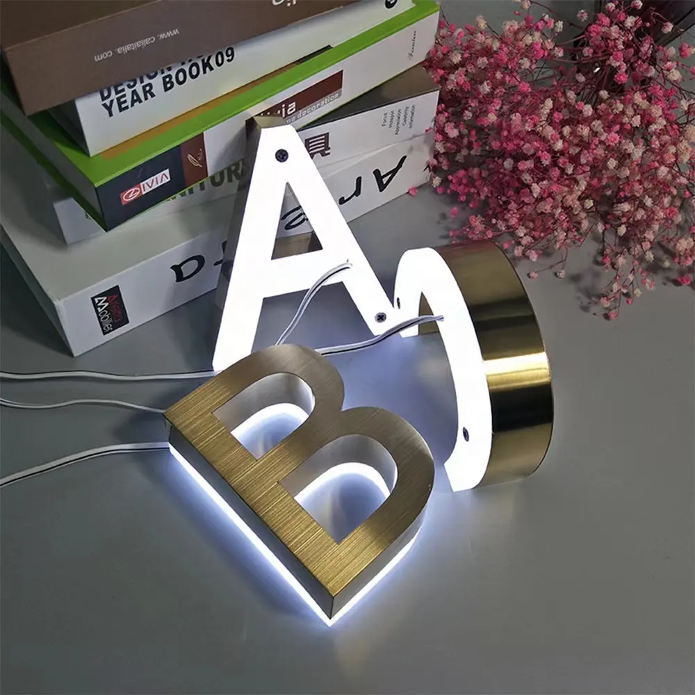 Metalen Merk Brief Logo Sign Bedrijf Laser Cut Brief Goud 3d Custom Logo Metal Sign