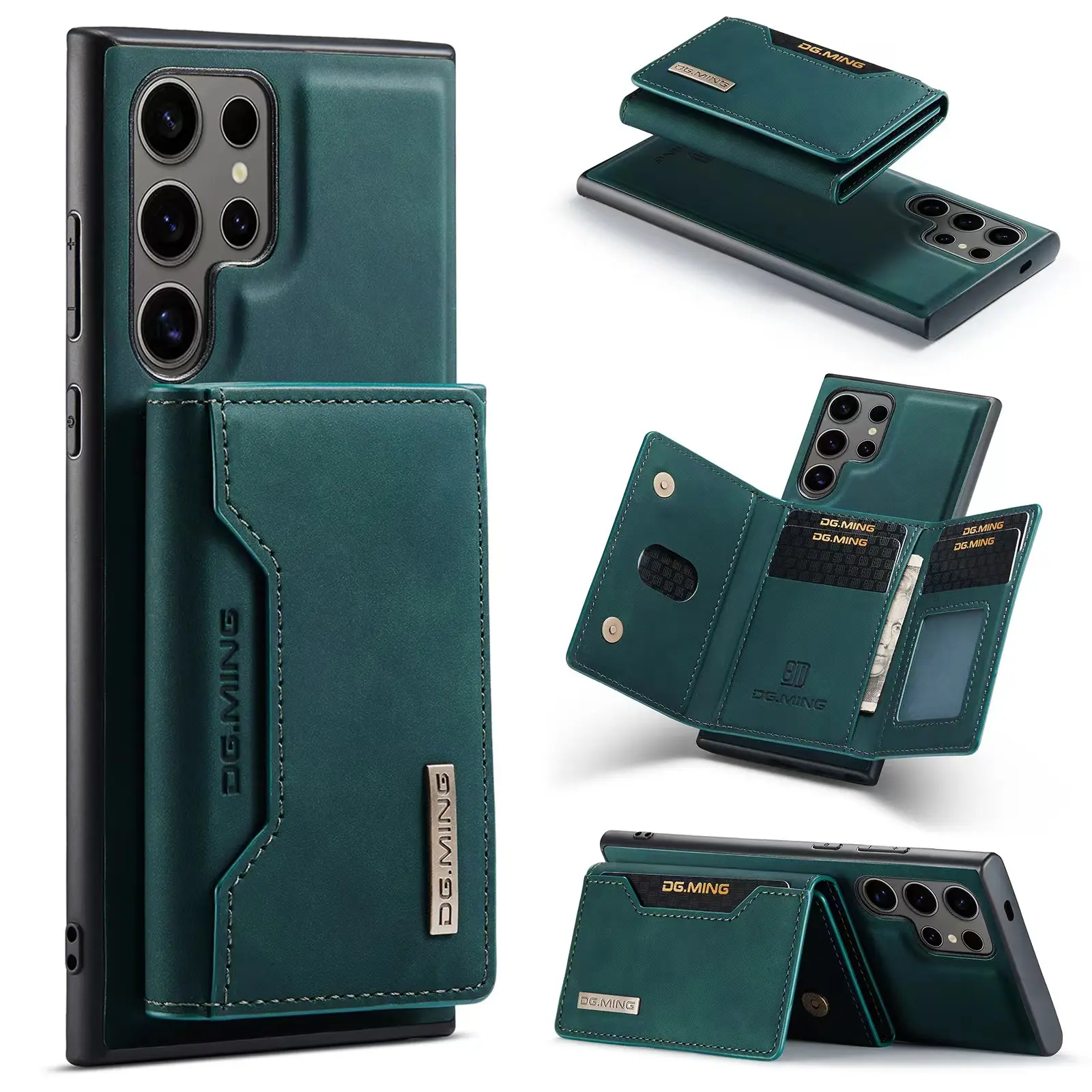 Luxus für Samsung S24 Ultra S23 FE Magnetische Karte Tasche Schutz PU-Ledertasche für iPhone 15 Por Max 2-in-1 Split-Handytasche