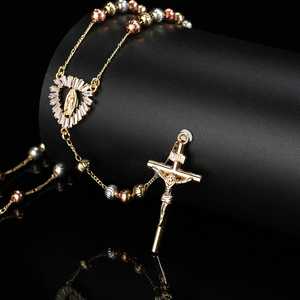 Kalung rosario emas grosir tiga warna kalung manik-manik rosario Bunda Maria - Product Image 4