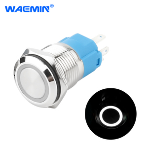 Interruttore a pulsante a testa piatta da 16mm IP65 impermeabile autobloccante con luce a LED bianca pulsante elettronico a pulsante - Product Image 1