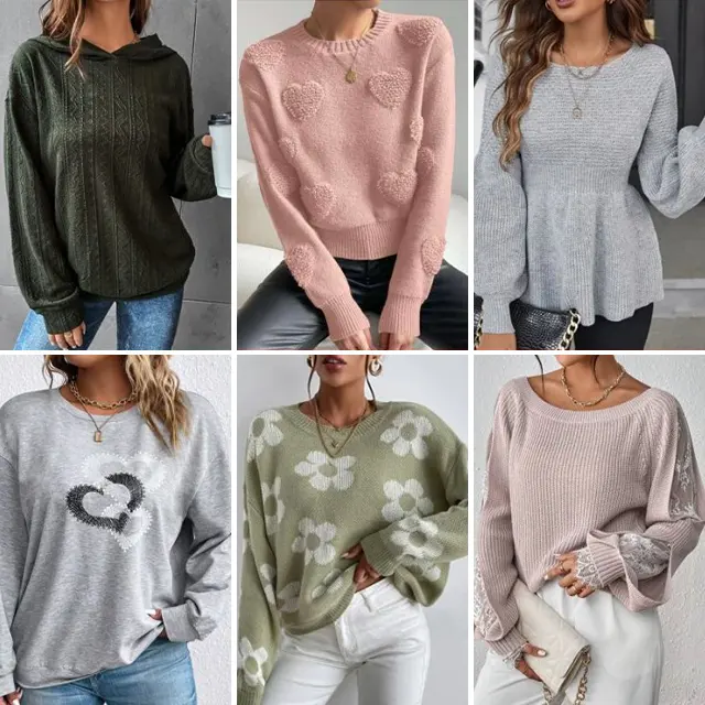 थोक उच्च गुणवत्ता वाली लंबी आस्तीन वाली सर्दियों महिलाओं के बुना हुआ गर्दन पल्लोवर कढ़ाई स्वेटर
