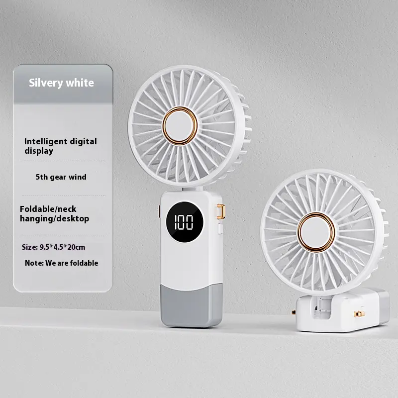 New wholesale portable mini rechargeable digital display multifunctional foldable small desktop handheld fan