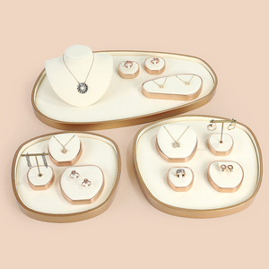 Jinsky Beige Color Jewelry Display Set Golden Frame <strong>apple</strong> Shape Jewellery Stands Oval Shape Platform for Counter showcase - Product Image 1