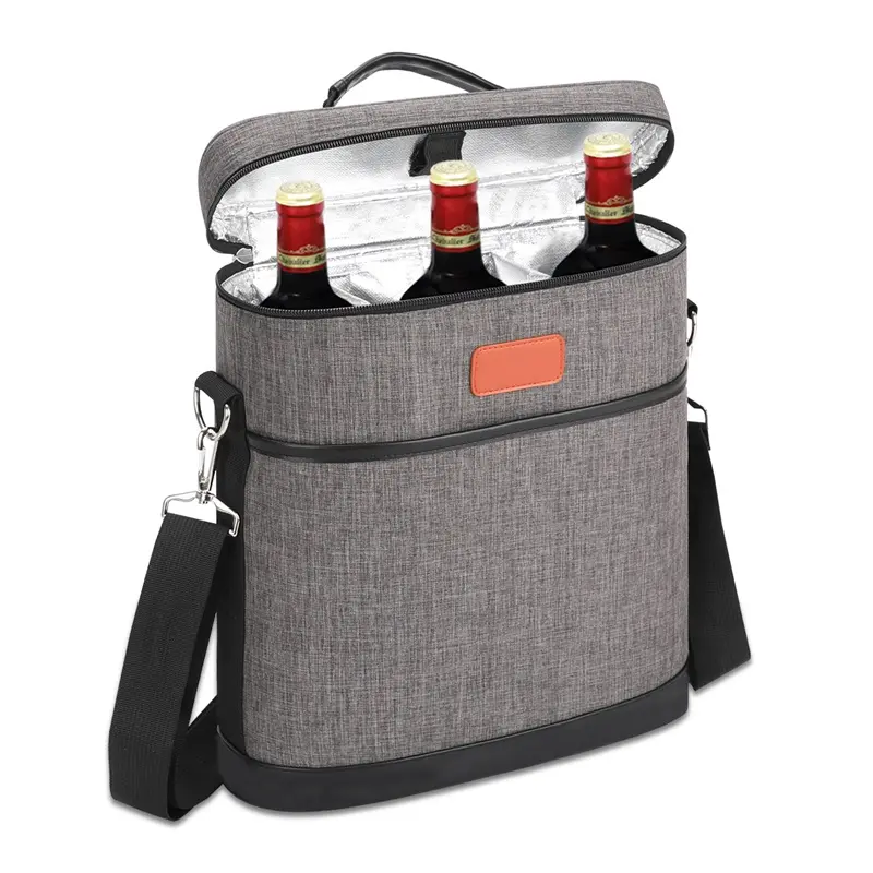 Insulated 3 Bottle Travel Insulated Wine Carrier Bag Wine Carrying Cooler Tote With Handle and shoulder straps