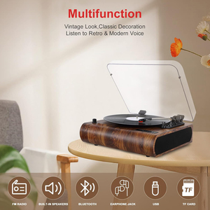 LED Display 3 Speed Turntable with Built-in Speakers with BT <strong>Input</strong> &amp; <strong>Output</strong>, FM Radio <strong>USB</strong> and TF <strong>Card</strong> Recording - Product Image 2