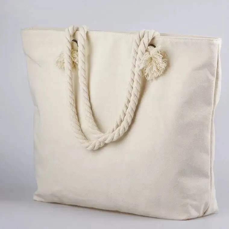 Pesante corda di cotone di modo personalizzato full color tote sacchetti di tela di cotone borsa da spiaggia con logo