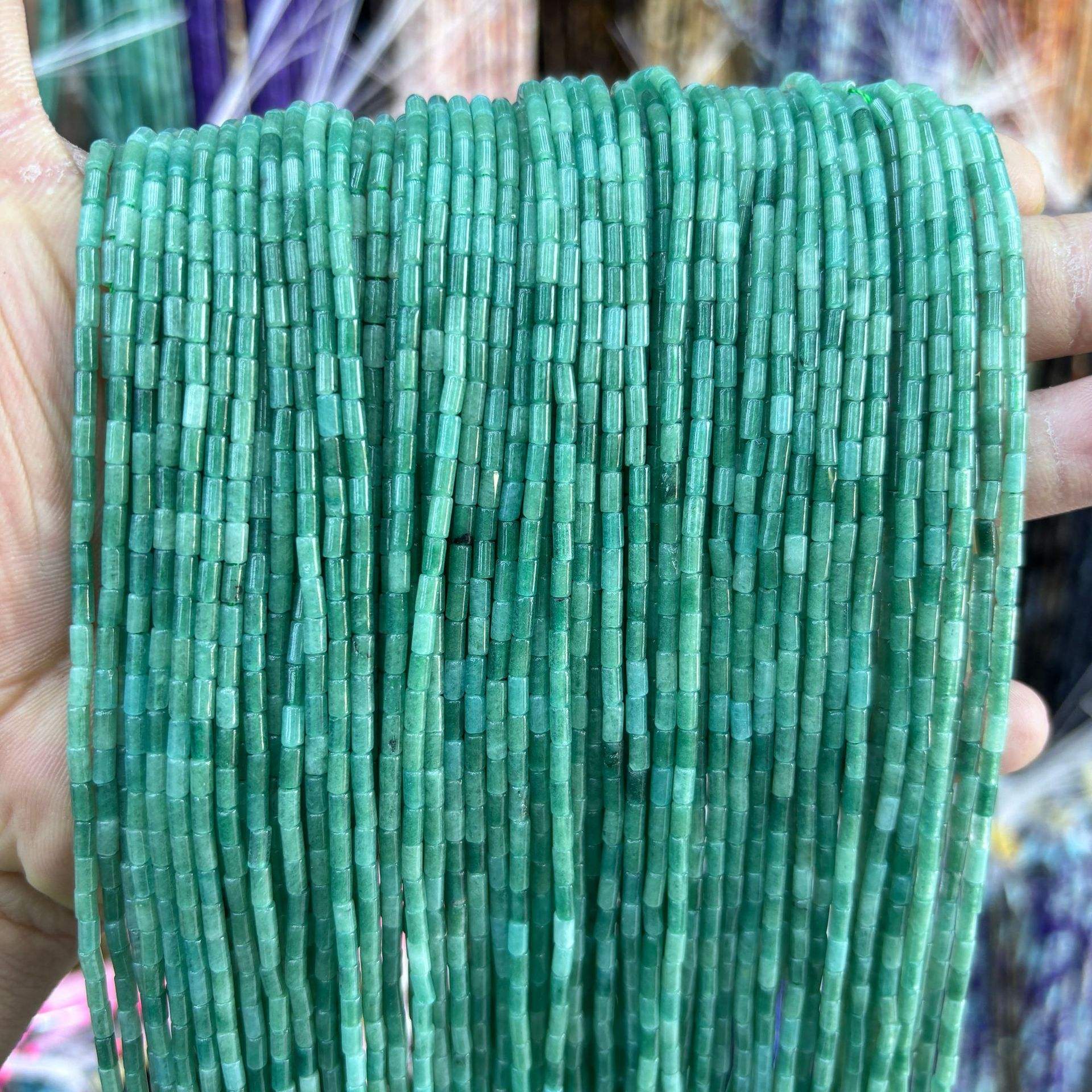 Optimize green chalcedony tube beads