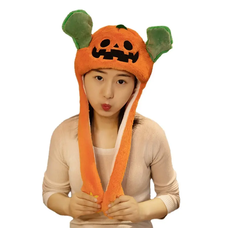 Populaire Tiktok chapeau oreilles mobiles avec lumières LED presse Halloween citrouille diable en peluche rabat oreille belle fourrure Costume chapeau pour les enfants