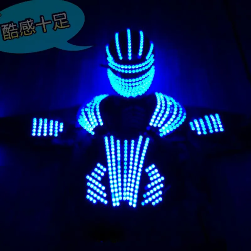 De Halloween Navidad pary led traje luminosa cosplay armadura con luz casco etapa robot baile conjunto de ropa