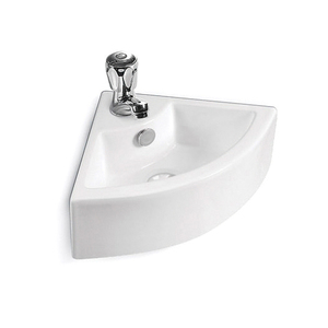 Small Corner Wall Mount Vessel <strong>Sink</strong>,White Vitreous China, Above Counter Corner <strong>Sink</strong> <strong>with</strong> Single Faucet Hole and <strong>Overflow</strong> - Product Image 1