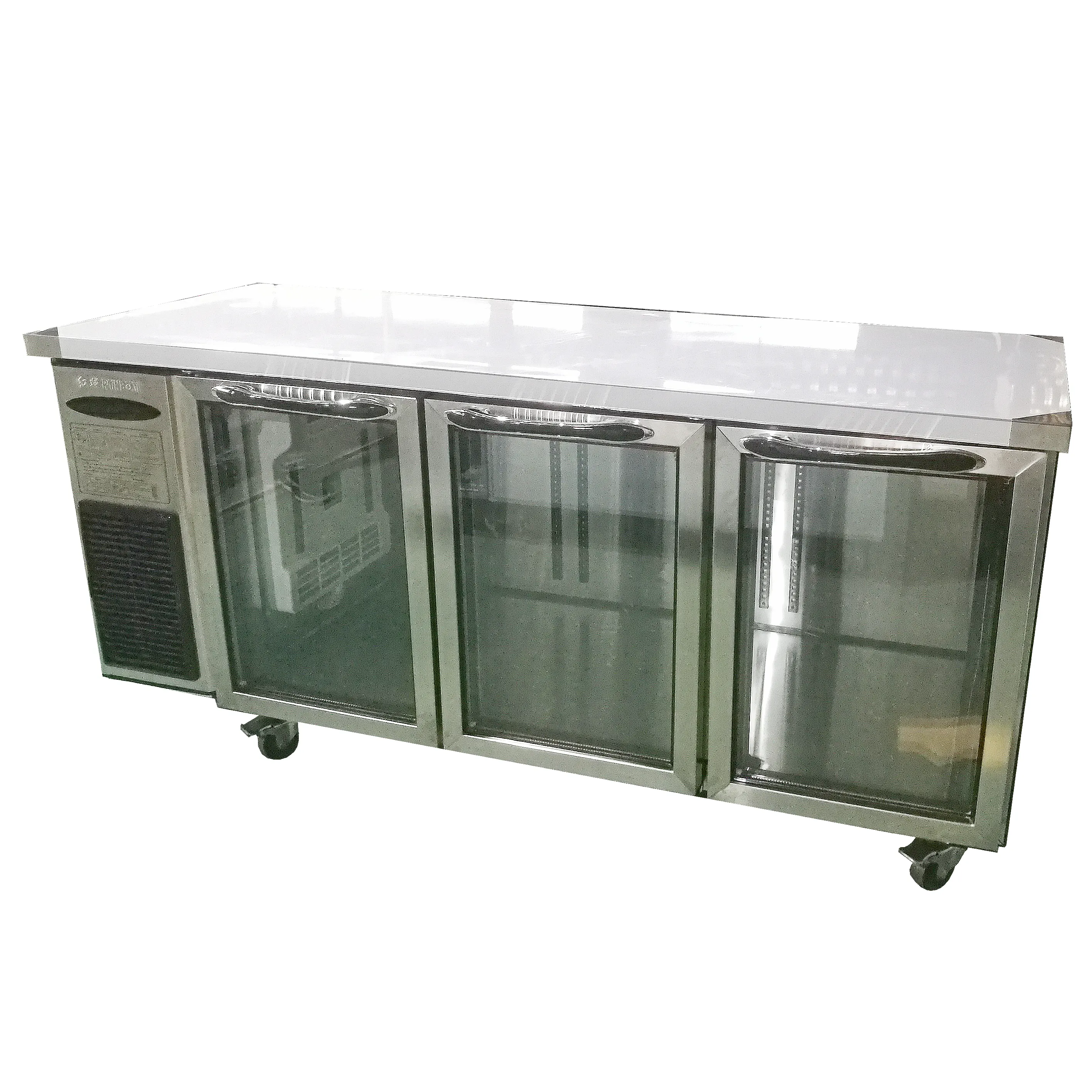 Redbowl-puerta de vidrio calefactable para cafetería, refrigerador debajo del mostrador, 460L, 1800mm