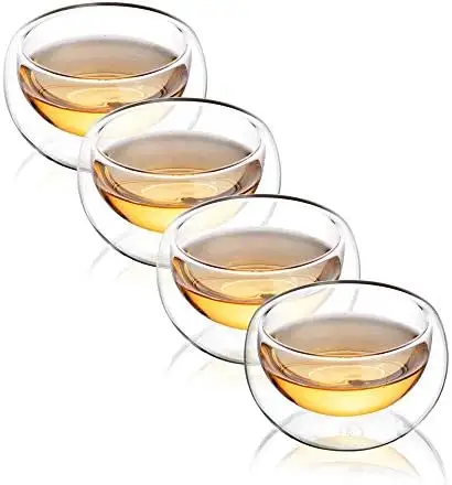 Double Wall Glass Tea Cup 100ml Asian Insulated Teacups,Small Espresso Cup for Coffee