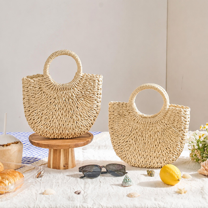 Ensemble de sacs en paille beige naturel