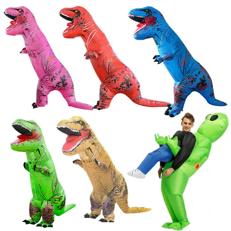 Bambini adulti alieni gonfiabile costume divertente T-Rex spettacolo cosplay di Halloween vestito in costumi dinosauro muscoli realistici