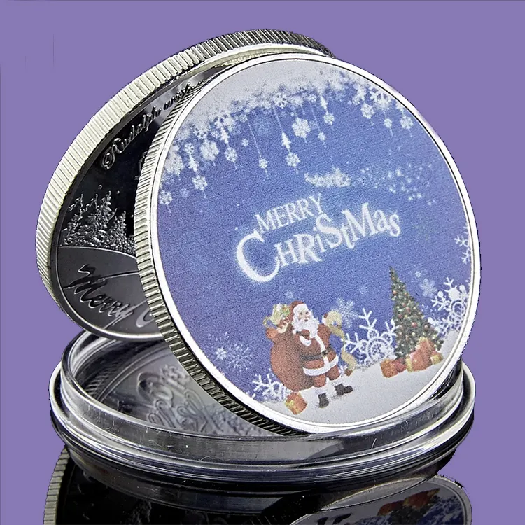 Moneda de Metal 3D de Feliz navidad, regalos de Navidad, Santa muñeco de nieve, elfo, juguetes, ciervo, Santa Claus