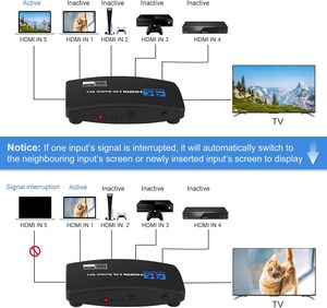 Compatible con UHD HDMI 2.0b 5 en 1 salida 4K 60Hz Selector HDMI Switcher 5 puertos HDMI Switch Box con control remoto - Product Image 6
