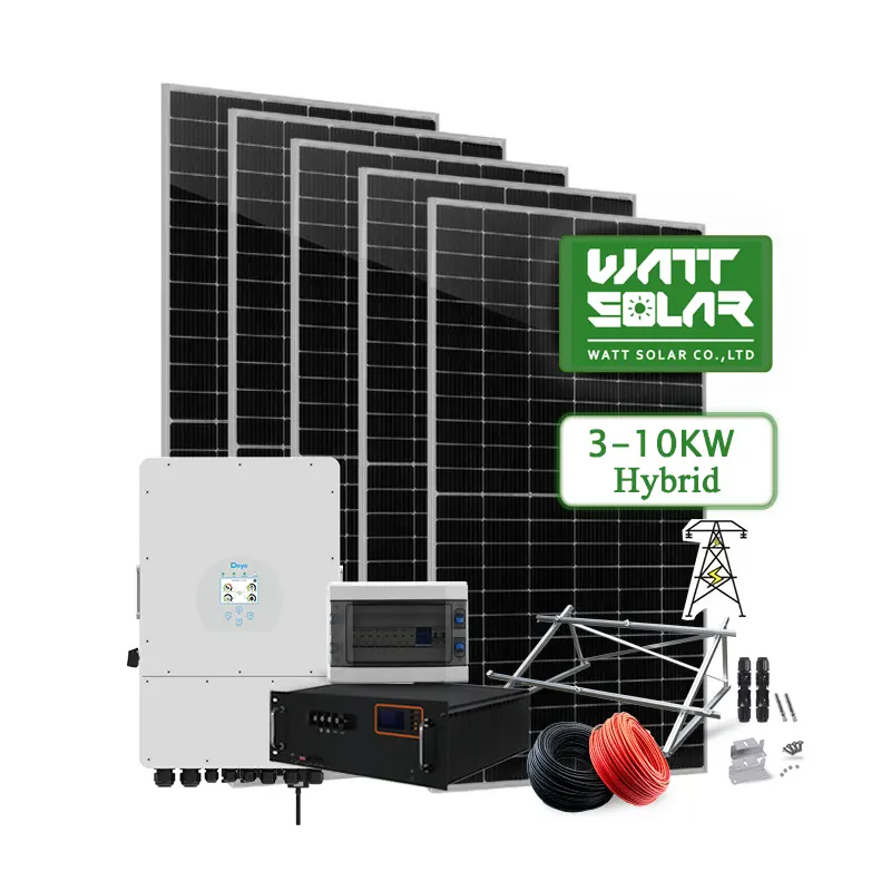 מערכת סולארית מלאה 10kw 8kw 5kw 3kw מערכת סולארית היברידית סולארית עם סט אחסון