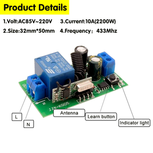 Interruttore di controllo remoto Wireless 433MHz AC110V 220V 10A 1CH modulo relè ricevitore ON OFF telecomando per lampadina a Led fai da te - Product Image 2
