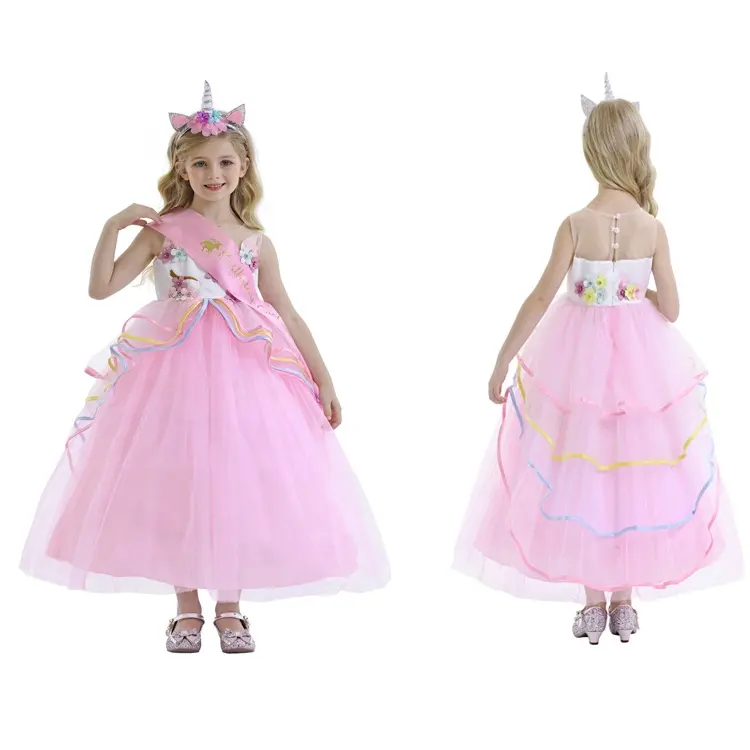 Jurepecia Maxi Long Party Ball Gown Princess Unicorn Dress Up Flower Girls Tutu Dress Birthday Party Unicorn Dresses Costume