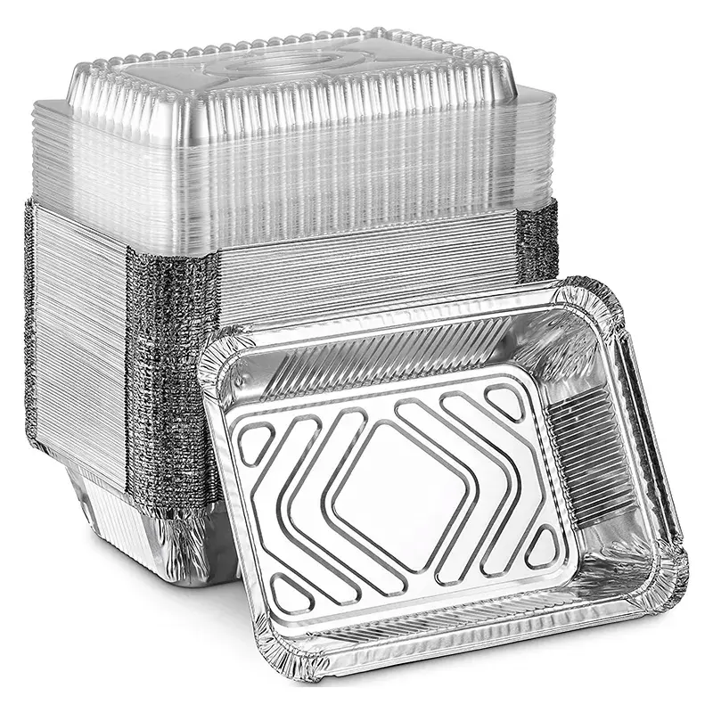 1000 Pieces Aluminium Foil Containers Disposable Food Aluminium Foil Container Tray Pans with Lid