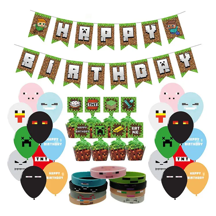 PARTYCOOL Boy Birthday Favors Miner Theme Pixel Video Game Party Decoration Supplies