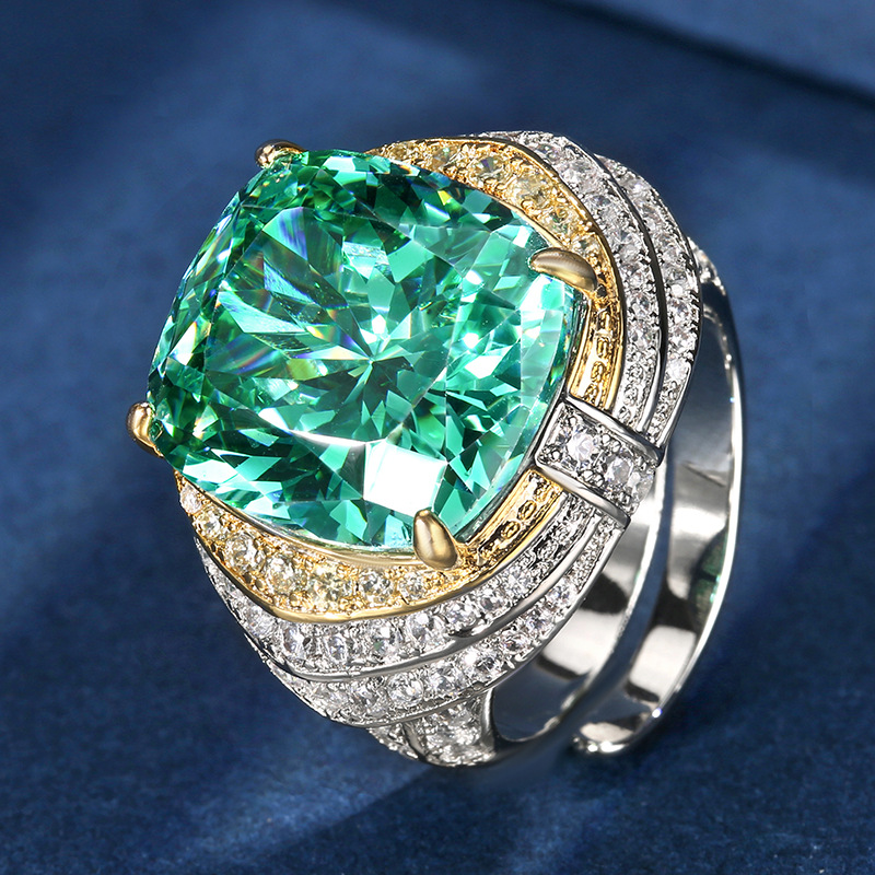 adjustable size White gold bird's nest cut Parra green ring