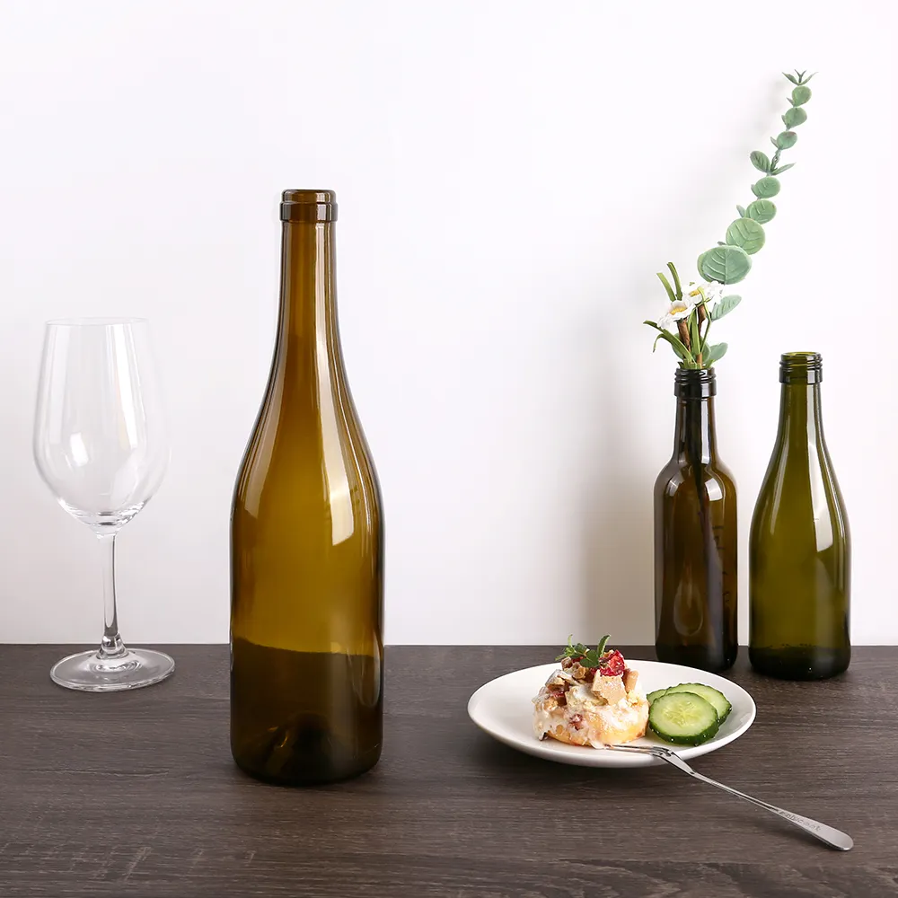 Botol kaca kosong 750ml kustomisasi pabrik FDA botol anggur tanpa bawah botol kaca hijau