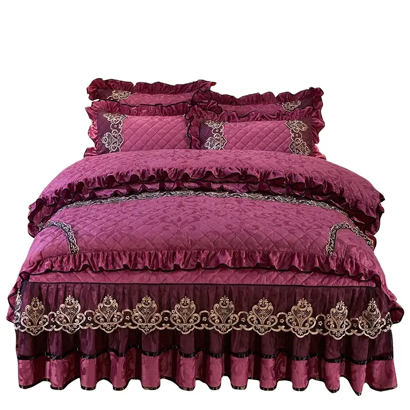 Set di biancheria da letto in cotone trapuntato in velluto invernale rosso vino in stile americano 4 pezzi aiuto per il sonno