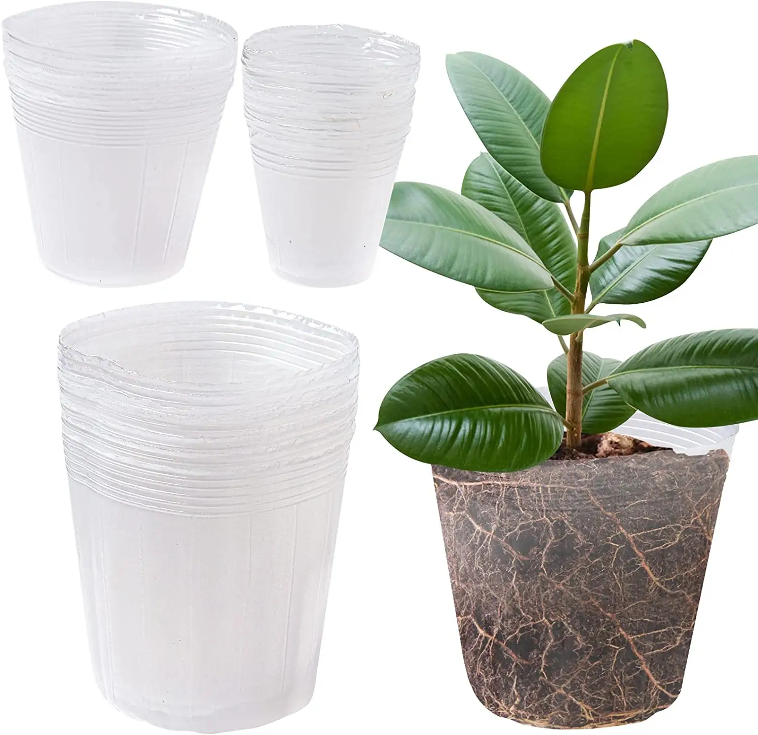 Berçário de plantas transparente, vasos de jardinagem de plástico com buraco de drenagem 3 4 5 6 polegadas, vaso interno macio