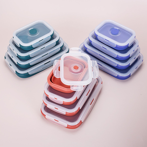 Juego de vajilla de silicona sin BPA, fiambrera Bento plegable y apilable, contenedor de almacenamiento de alimentos plegable, paquete de 4 - Product Image 3