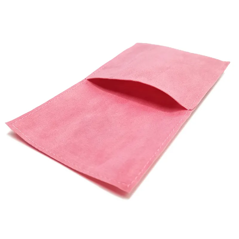 Sacchetto di velluto per gioielli con collana rosa con patta stampata con logo personalizzato per collana di imballaggio