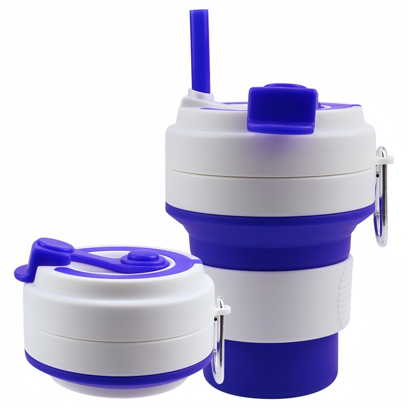 Vaso azul marino de 350 ml con pajita