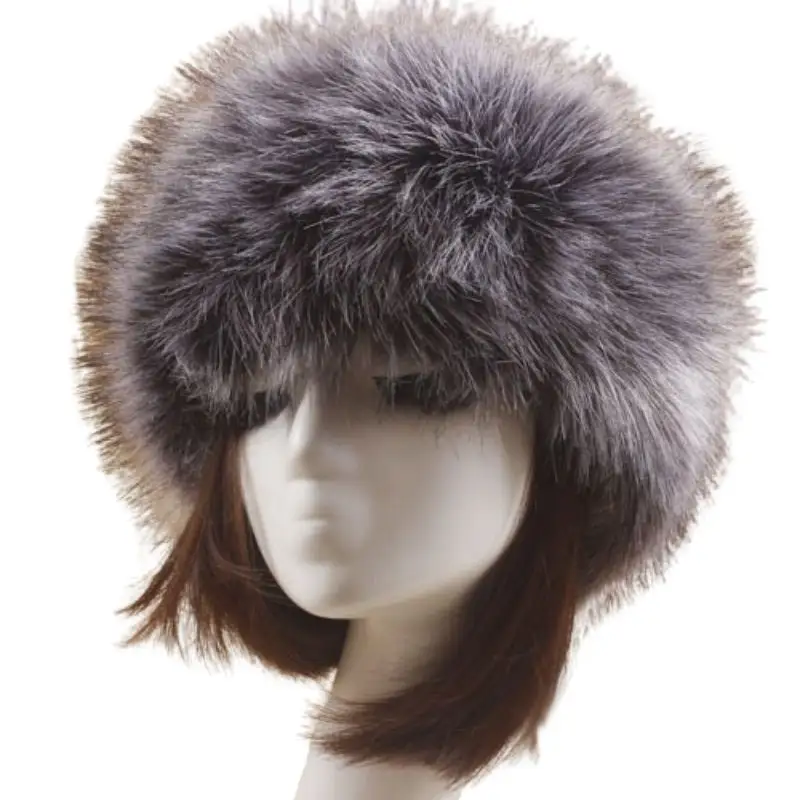 ロシアのホットセールアウトドアイヤーウォーマー厚手のスキーハットヘッドバンドレディースガールふわふわ冬のフェイクファー帽子