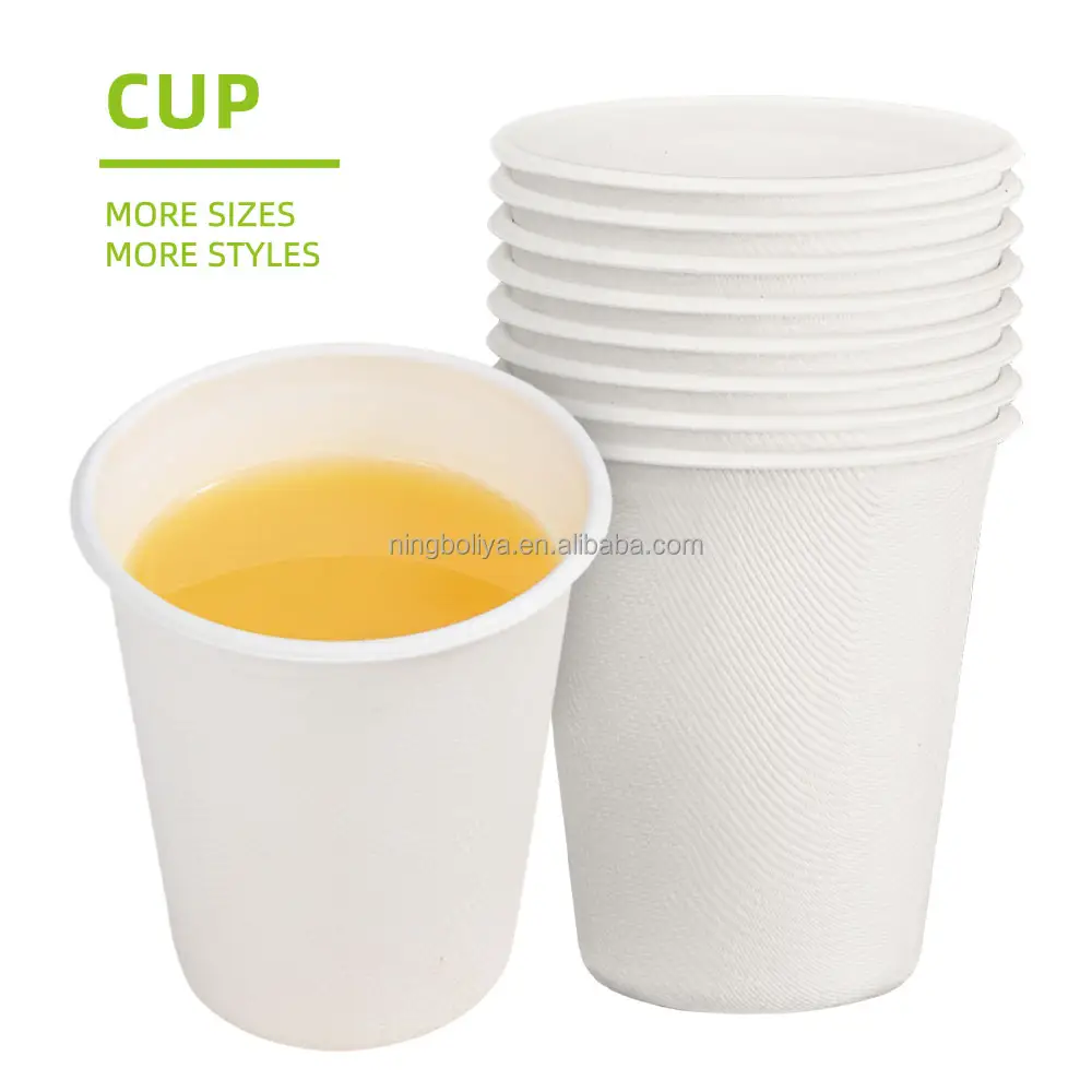Vasos de papel de bagazo de caña de azúcar sin plástico desechables de 8oz al por mayor, vasos de papel de café fríos y calientes personalizados