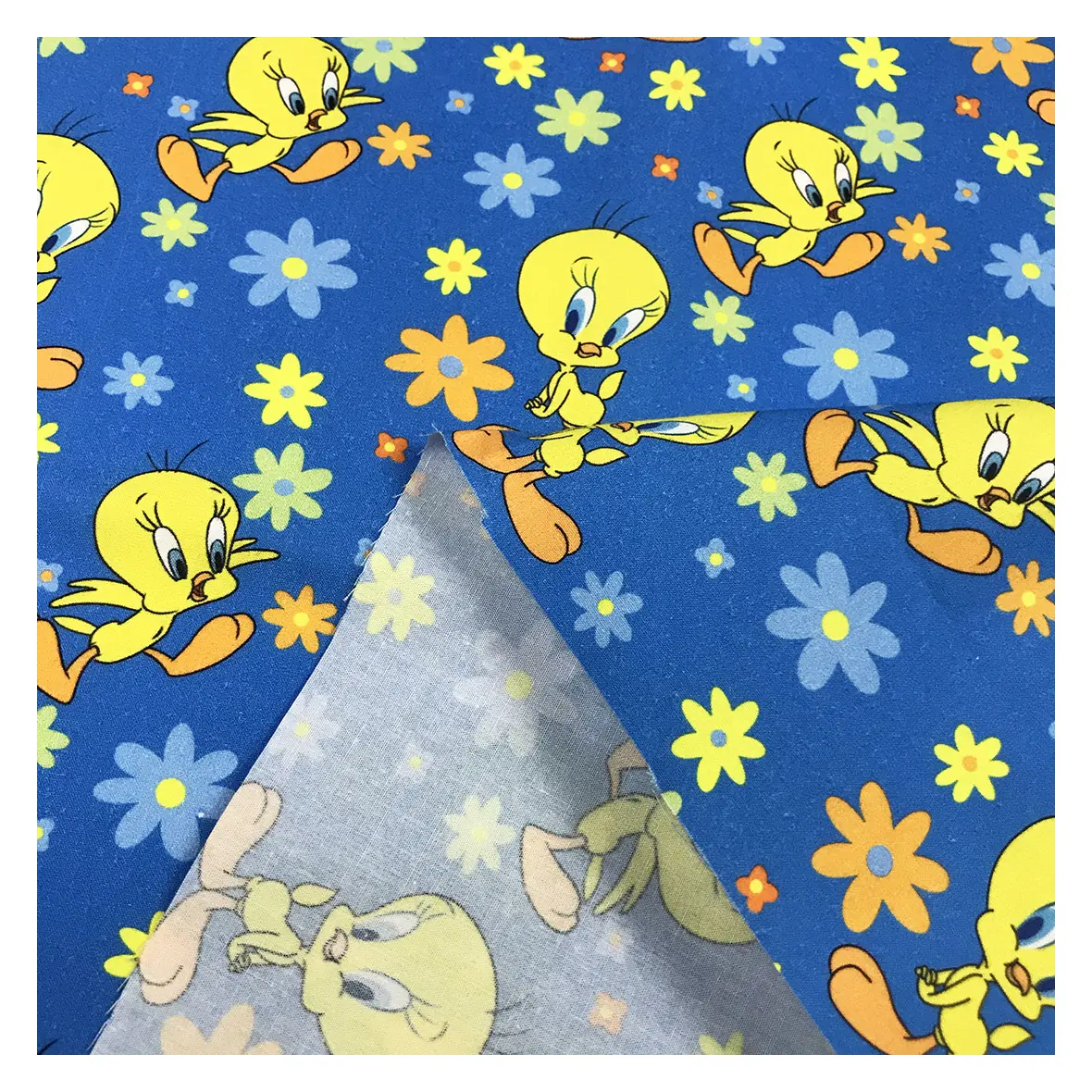 Tela de popelina de algodón con estampado de dibujos animados para bebé, tejido de popelina con impresión digital de 135gsm, venta directa de fábrica, tweety