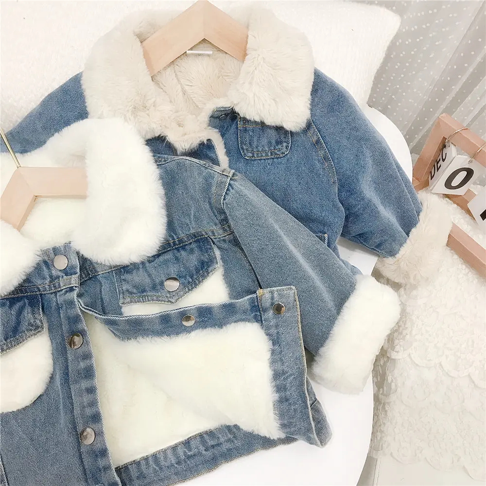 Invierno niño piel Denim Unisex niños bebé abrigo prendas de vestir niño pequeño niños Jean Top chaquetas con para